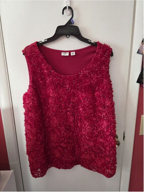 Vintage Cato Tank Top Womens 20W Red Roses Satin Babydoll Fairy Coquette 90s